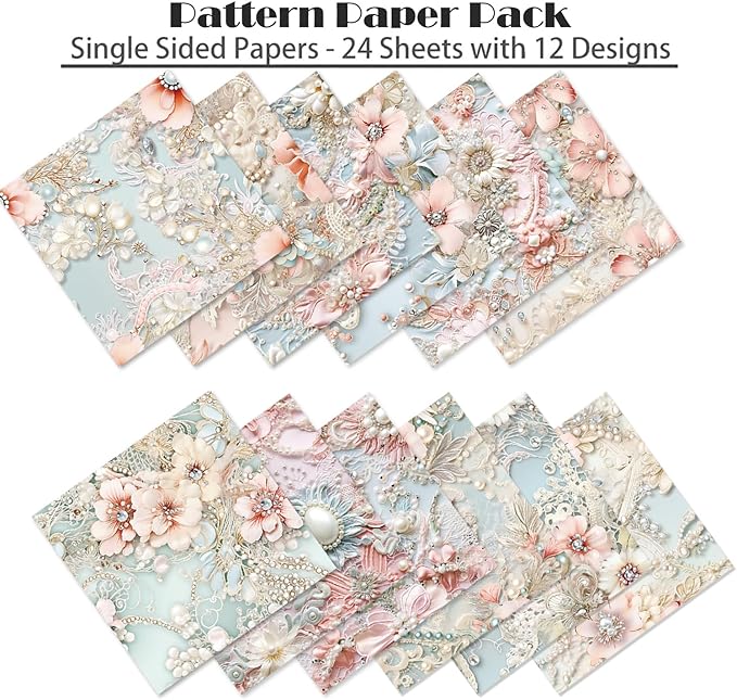 Scrapbook Paper 6X6, Card Making Supplies, Single-Sided Cardstock Paper Pads, Decorative Craft Paper, Pearlescent Bloom Pattern Paper Pack, Decopodge Papers, Scrapbooking junk journal Supplies-24 PCS