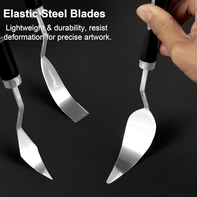 PHOENIX High Flexible Palette Knife Set, 5 Pieces Stainless Steel Painting Knives (33,34,45,46,52) Art Knife with Wood Handle, Paint Spatula for Oil Acrylic Paint - Painting Tools for Artists