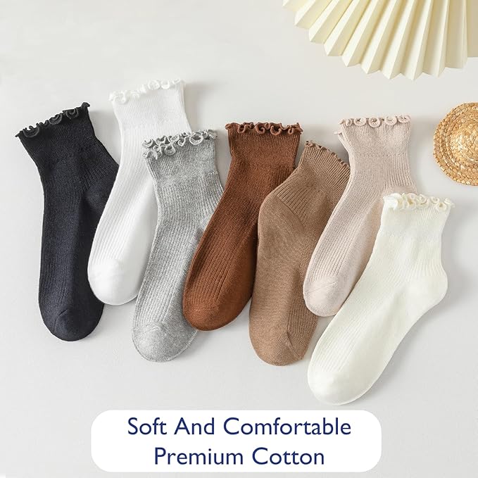 Hstyle 6 Pairs of Ruffle Socks Women, Cute Ruffle Ankle Socks