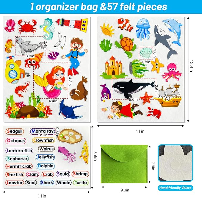Felt Flannel Board Story Pieces for Toddlers Preschool,Kids Interactive Storytelling Teaching Play Kits for Felt Flannel Board,with Words Pieces(Marine Animals)