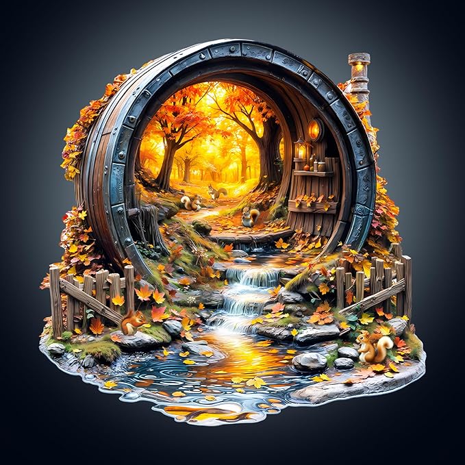 Wooden Puzzles for Adults, Barrel of Autumn Puzzles, Wood Adult Puzzle, Birthday Gifts for Puzzle Lover (L-13.4 * 13.4 in 275pcs)
