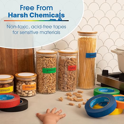 Spartan Industrial - 1" X 60 yd Blue Masking Tape - 12 Colored Tape Rolls for Bundling, Labeling, and More - No Residue, 5.5 Mil