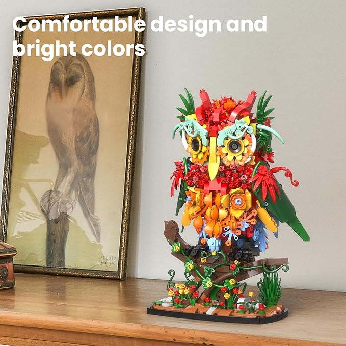 Sillbird Owl Flower Building Sets for Adults for Women Girlfriend Men Her, Artificial Floral Animals for Home Office Decorations for Table Desk - Creative Botanical Collection Model
