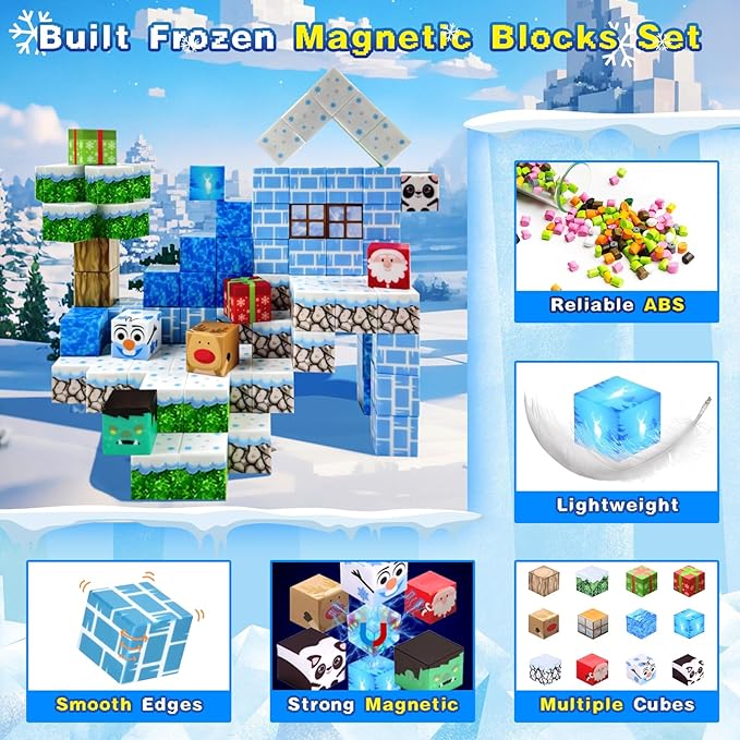 Aleath 100PCS Magnetic Building Blocks-for Kids, Chirstmas Build Magnet World Set for 3-10 Years Old Boys & Girls Magnetic Building Toys for Toddler (Ice)