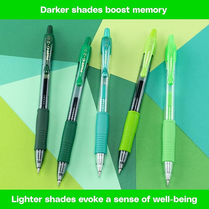 Pilot G2 Premium Gel Roller Pens, Fine Point Gel Pens, Boost Green Pack, The Colors of Balance, 8-Pack Pouch, 0.7 mm, Assorted - Ideal for School, Journaling, & Office Writing