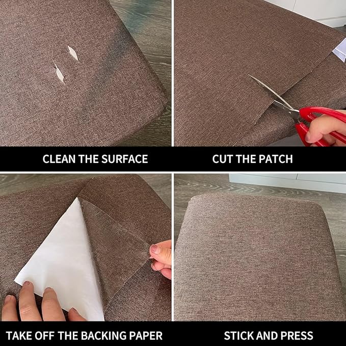 Fabric Repair Patches, Linen Repair Tape Self-Adhesive Fabric Patches Durable, DIY Large Linen Tape for Sofa, Couches, Furniture, Chair, Clothing （3.5X79 Inch, Dark Grey）