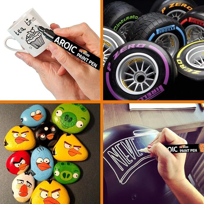 AROIC Paint Markers, 28 Colors Oil-Based Waterproof Paint Marker Pen Set.Quick Dry and Permanent Painting Markers Set for Rock, Wood, Metal, Plastic, Glass, Canvas, Ceramic & More! Safe and odorless.