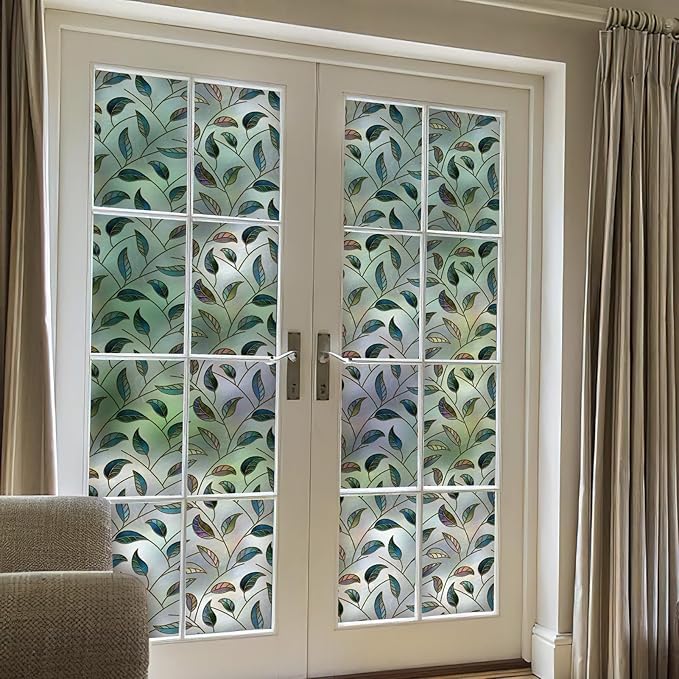 DKTIE Window Privacy Film Frosted Glass Static Cling UV Sun Blocking Heat Control Window Tint Day and Night Insulation Home Bathroom Door Decorative (S166, 23.6'' x 118.1'')