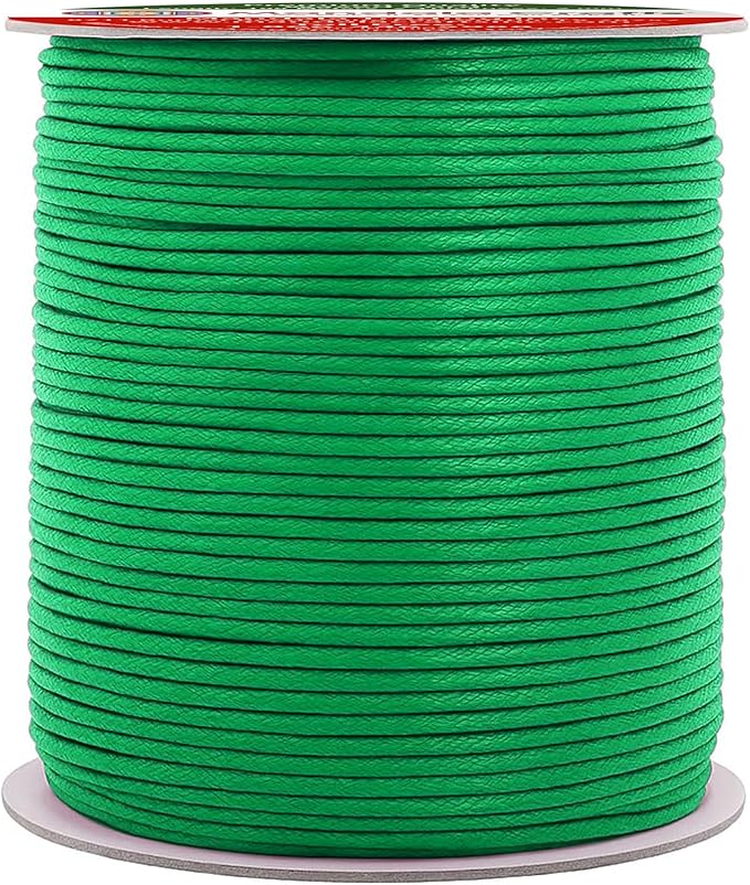 Mandala Crafts 2mm 109 Yards Kelly Green Cotton Waxed Cord for Jewelry Making Bracelet Cord Waxed String - Beading String Thread Jewelry Cords for Necklaces String