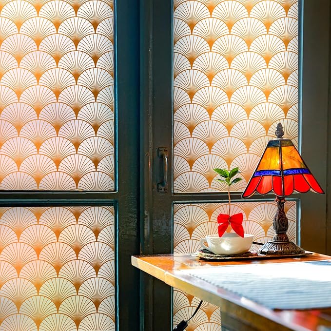 DKTIE Geometric Art Stained Glass Window Film Bathroom Window Privacy Film Frosted Glass Static Clings Non Adhesive with Installation Tools, Modern Home Improvement Style (S117, 17.7'' x 118.1'')