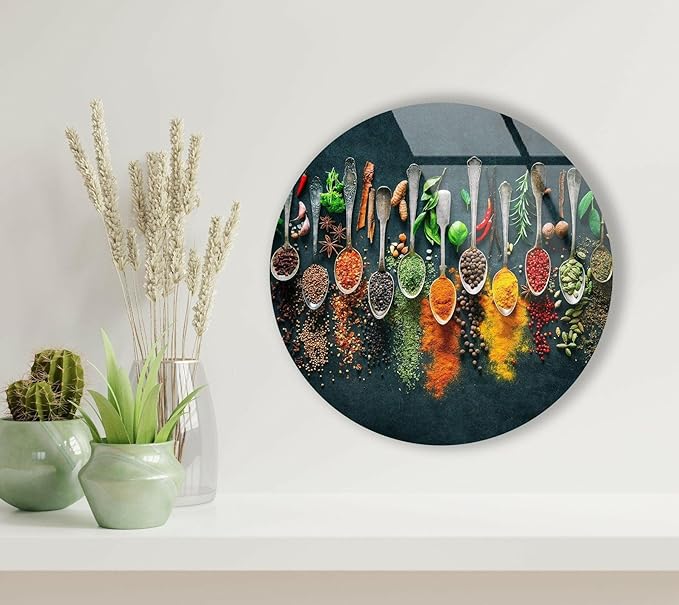 My Photostation.com 31.5''(80cm) Diameter Colorful Herbs Round Glass Wall Art Tempered Glass Printing Wall Decor Large Wall Art Wall Hangings