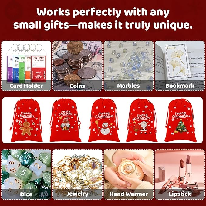 Tapleap Velvet Coth Christmas Bags with Drawstring, 50Pcs 4x6 for Wrapping Christmas Party Favors or Gifts for Friends, Small Bussiness, Palm Crosses, Customers