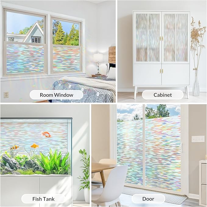 rabbitgoo Window Privacy Film with Installation Tools, Stained Glass Window Film Rainbow Prism Decorative Glass Clings for Home Decor, Static Cling Covering Sun Blocking, 35.4" x 157.4"
