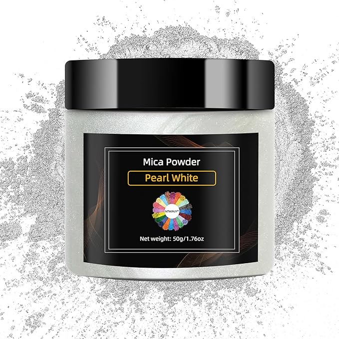 Pearl White Mica Powder for Epoxy Resin，Natural Shimmer Mica Powder Used for Coloring Resin Artwork, car Spray Paint, Candles, soap, Eye Shadow, Lip Gloss, Nail Polish(50g/1.7oz)
