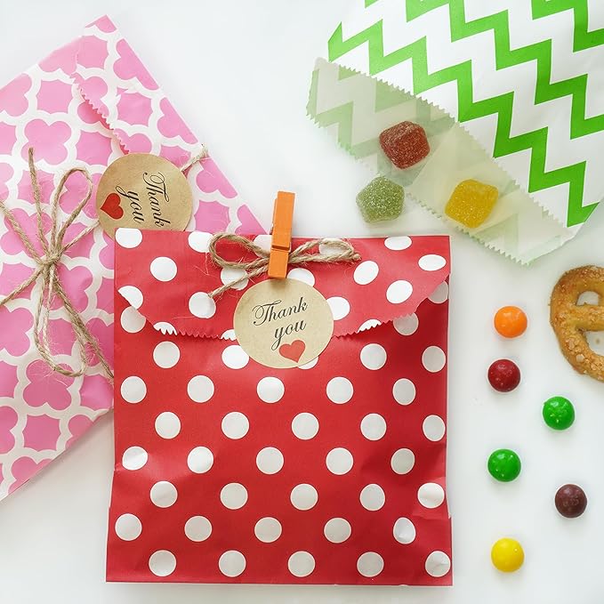 KEYYOOMY 100 Pcs Orange Candy Buffet Bags Small Cookie Bags Polka Dot Paper Treat Bag for Wedding Birthday Party (5 inch x 7 inch)