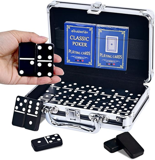 Dominos Set for Adults, Jumbo Size Black Dominoes for Classic Board Games, Double Six Jumbo Size Dominos Set 28 Tiles with Black Aluminum - Juegos de Mesa, Festival Present (2-4 Players)