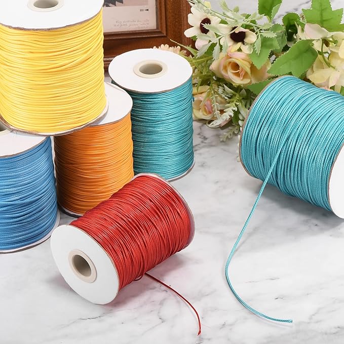 MECCANIXITY Waxed Cord 2mm Waxed Polyester Cord 98 Yard Wax String for Bracelet Making, Necklaces, Beading, Jewelry Making and DIY Crafts(Black)