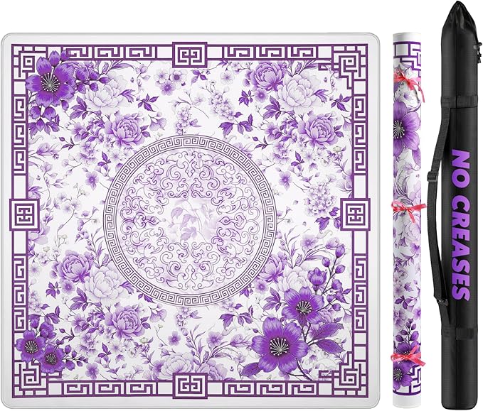 Mahjong Mat for Table 33x33 Inch, No-Crease, Anti-Slip, Noise-Reducing American Mahjong Mat, Mahjong Table Mat with Carry Bag,Neoprene Mahjong Mat for Poker, Card, Board(Purple)