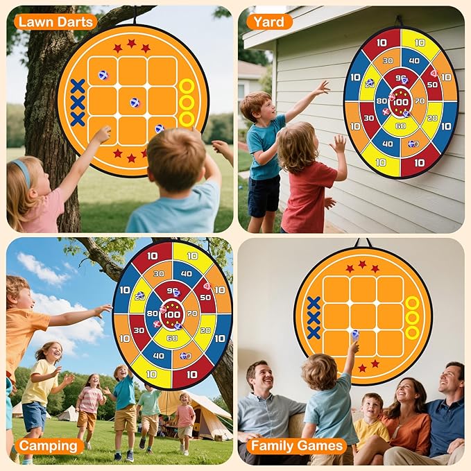 3-in-1 Dart Board for Kids and Adults,Sticky Tic Tac Toe Dart Game for Indoor Wall,Outdoor Games for Adults and Family,Kids Games Boys Toys Birthday Gifts for 4 5 6 7 8 9 10 11 12 Year Old Boys Girls