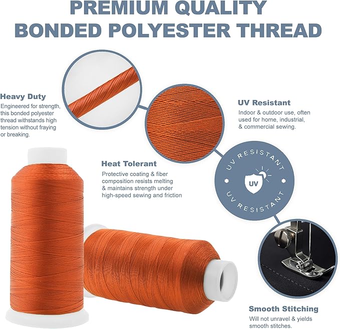 Mandala Crafts Rust Heavy Duty Thread -1500 Yds Tex 90 Thread for Sewing Drapery Jeans Leather Hair Outdoor Marine Upholstery