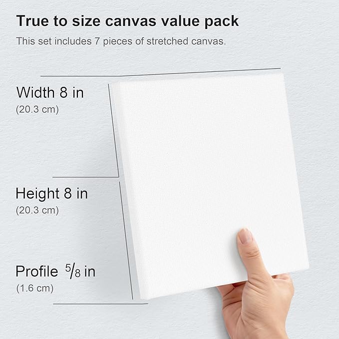 PHOENIX Stretched Canvas for Painting 8x8 Inch/7 Value Pack, 8 Oz Triple Primed 5/8 Inch Profile 100% Cotton White Blank Canvas, Square Framed Canvas for Oil Acrylic & Pouring Art