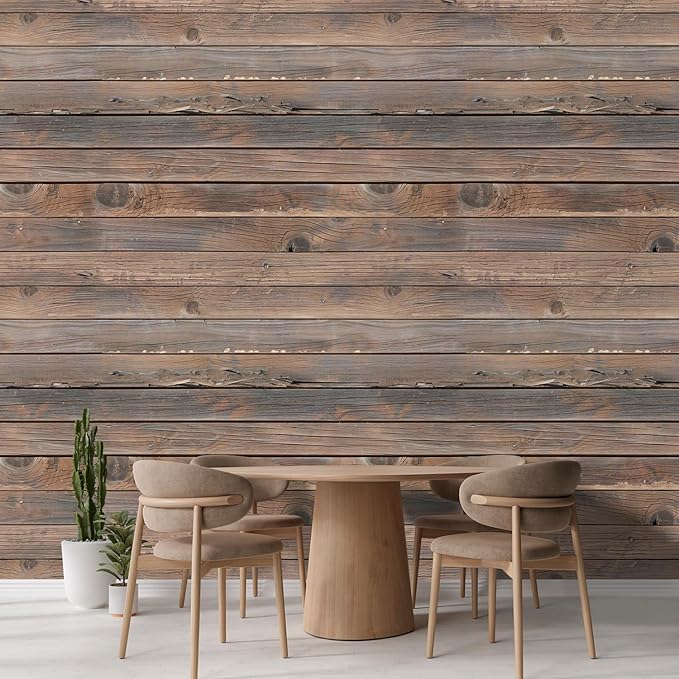 wall26 Horizontal Brown Vintage and Retro Wood Textured Paneling, Wall Mural, Removable Wallpaper, Home Decor - 132x192 inches