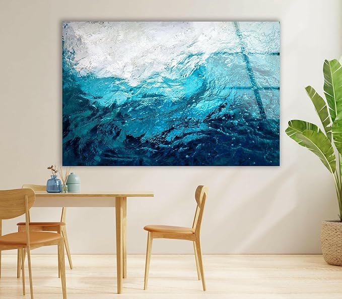 My Photostation.com 20Wx14H'' Blue Waves Abstract Glass Wall ArtTempered Glass Printing Wall Decor Large Wall Art Wall Hangings