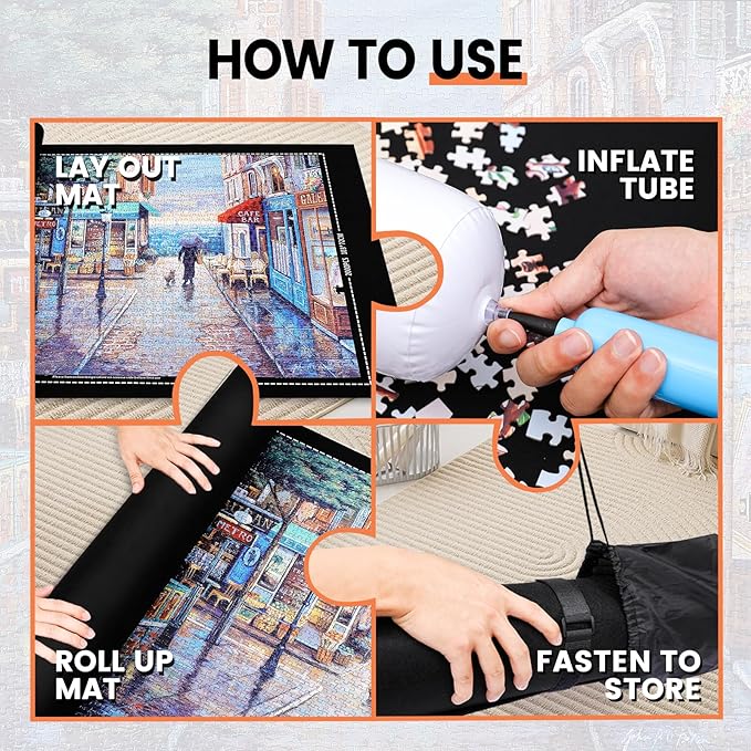 Jigsaw Puzzle Mat Roll Up - 3000 2000 1500 1000 Pieces Puzzel Matte, Black Felt Roll-Up Puzzles Felt Save Mats Trays for Sorting Board Clear Sheets and Frame Keeper for Adults