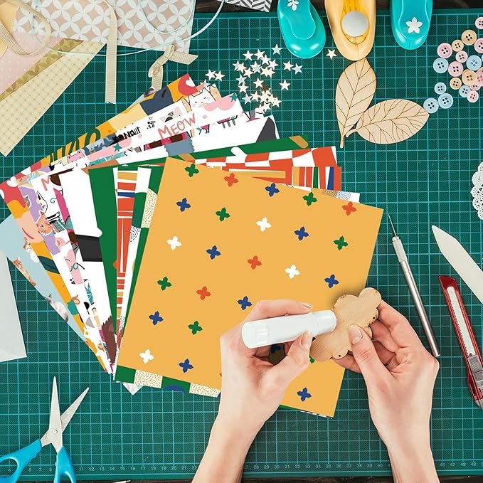48 Sheets 24 Designs Scrapbook Paper Pad, 6"×6" Single-Sided Decopodge Craft Cardstock Paper,Scrapbooking DIY Decorative Background Cardmaking Supplies.Cat's Life&Sweet Love