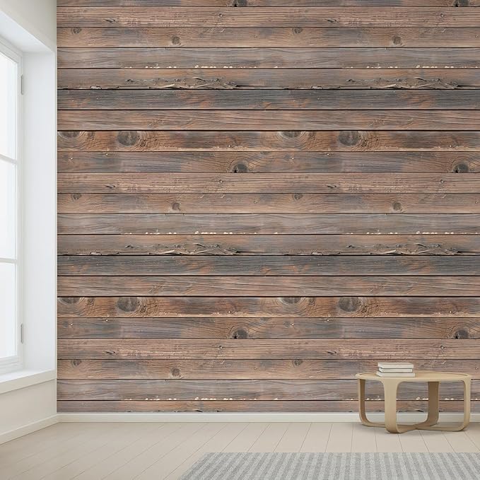 wall26 Wall Sticker/Wall Mural Horizontal Brown Vintage and Retro Wood Textured, Not Peel and Stick, Non-Woven Wallpaper Decorative for Bedroom, Living Room, Office - 132x192 inches