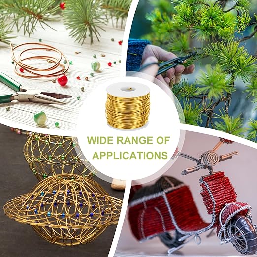 MECCANIXITY 15 Gauge Anodized Aluminum Craft Wire Bendable Bonsai Training Wire 223 Feet 1.5mm for Sculpting Crafts Wreath Floral Beading Jewelry Making, Gold Tone