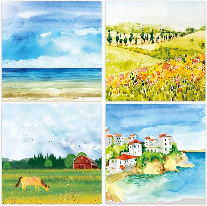 48 Sheets 24 Designs Scrapbook Paper Pad, 6"×6" Single-Sided Decopodge Craft Cardstock Paper,Scrapbooking DIY Decorative Background Cardmaking Supplies.Oil Painting&Landscape