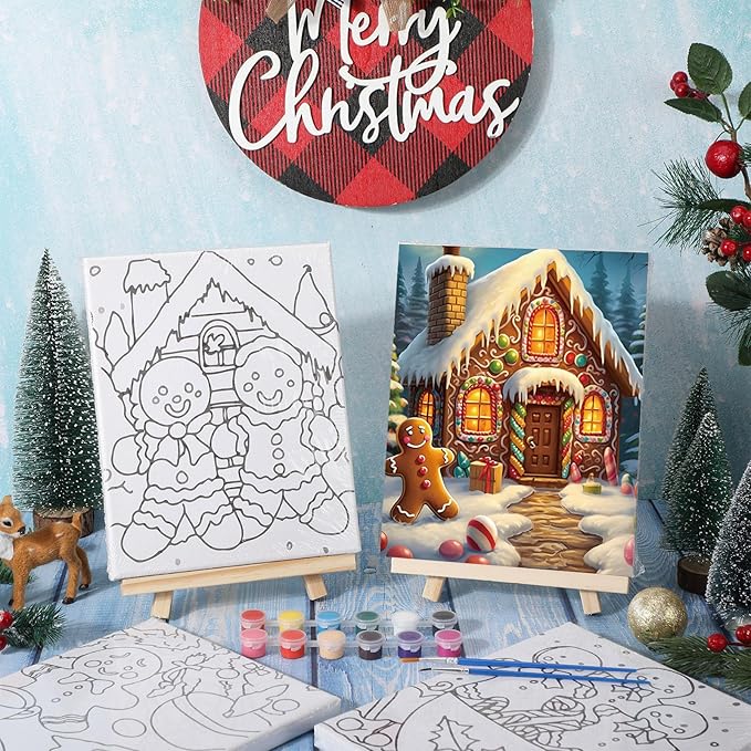 Zhanmai 12 Pack Pre Drawn Canvas for Painting Sip and Paint Kit 8" x 10" Paint Party Set Canvas Painting Pre Printed Canvases for Party Favor DIY Virtual Adult's Date Night(Gingerbread Man)
