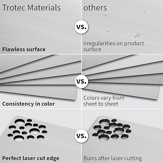 Trotec | Metallic Looking Acrylic Sheet | 12"x12"x1/16, 8 Pcs | Brushed Silver/Black | Metallic Finish - Scratch Resistant for Laser Engraving & Cutting,Printing,Glowforge,Name Plate | USA Made