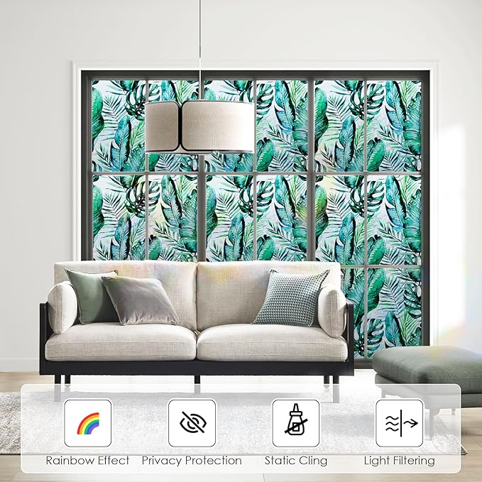 DKTIE Nature Pattern Rainbow Window Film Decorative Stained Glass Window Film Static Cling Films Easy Apply Removable Comes with Tools (U560-rainbow, 35.4" x 118.1")