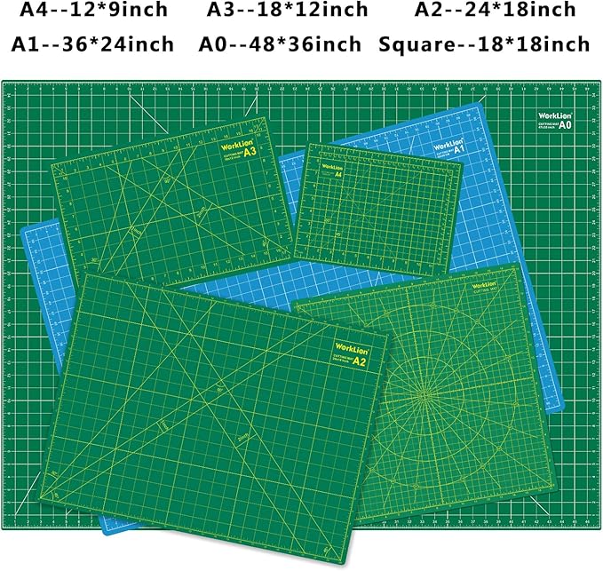 WORKLION 12" x 18" Art Self Healing PVC Cutting Mat, Double Sided, Gridded Rotary Cutting Board for Craft, Fabric, Quilting, Sewing, Scrapbooking Project……