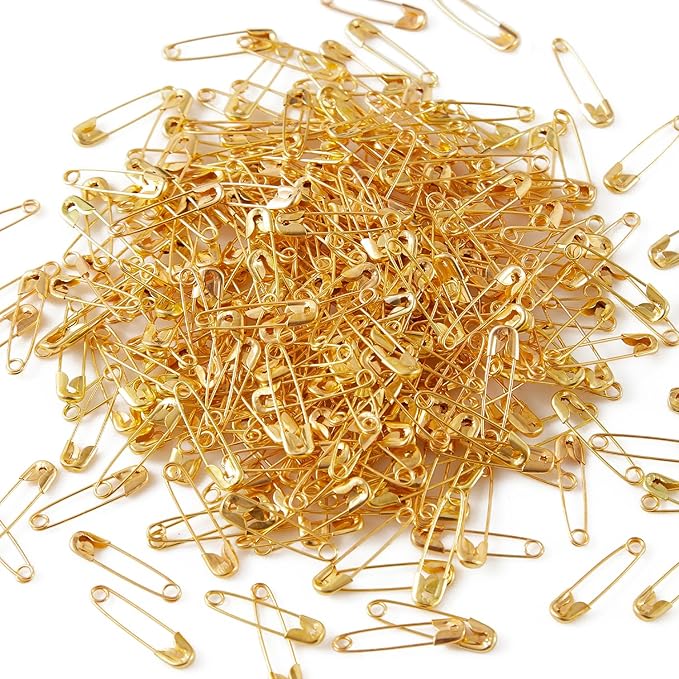 1000PCS Safety Pins, 0.75In/19mm Small Fastening Pins, Rust Resistant Nickel Plated Steel Set for Crafting, Sewing, Jewelry Making Fabric DIY, Rimming Fastening Clip Button for Garment Hang Tag (Gold)