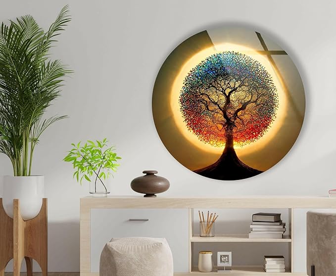 My Photostation.com 31.5''(80cm) Diameter Life of Tree Round Glass Wall Art Tempered Glass Printing Wall Decor Large Wall Art Wall Hangings