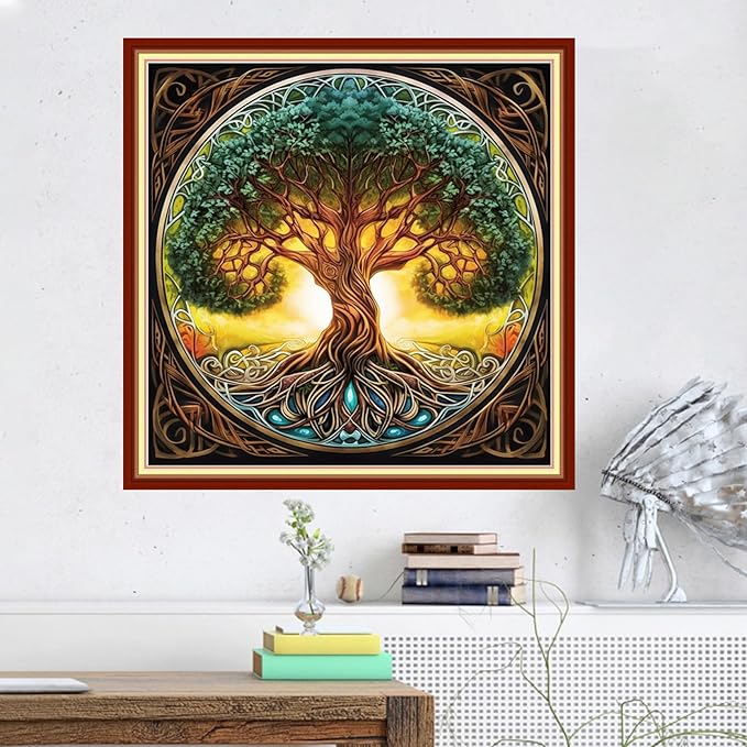 Magxvouy Cross Stitch Kits Stamped Full Range of Embroidery Kits,Cross Stitch Patterns Needlework Kits for Beginners 11CT Printed Kits&Magic Tree 18x18 inch