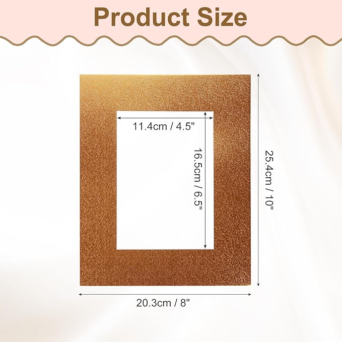 Picture Mats, 8 x 10 for 5 x 7 Pictures Acid Free White Core Bevel Cut Frame Mattes for Display Art Measuring, Gold