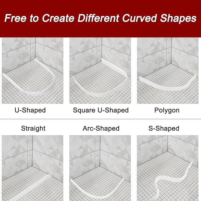 uxcell Flexible Molding Trim, 79 Inch Flexible Quarter Round Molding Silicone Peel and Stick Trim Self Adhesive Shower Water Barrier for Corner Decor Bathroom Kitchen, Grey
