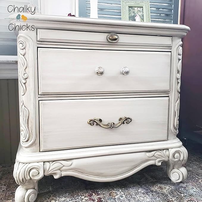 Chalky Chicks All-in-One Chalk Paint for Furniture or Cabinet - 16 Fl Oz - Matte Finish Hail White for Metal, Wood Furniture Paint - No Sanding All-in-One for Home Decor & Crafts, USA Made