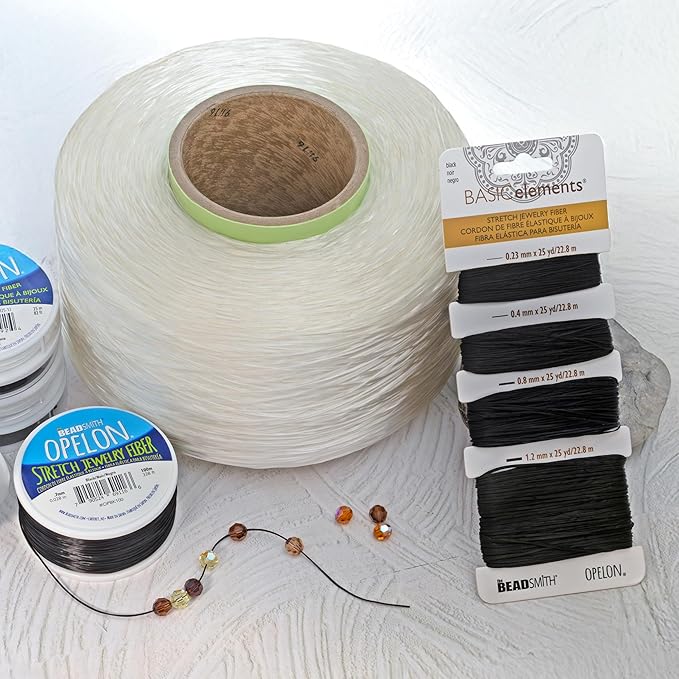The Beadsmith Opelon Stretch Cord – Elastic Beading Fiber, White, 0.4 mm Diameter, 25 Meters (82 ft) Spool