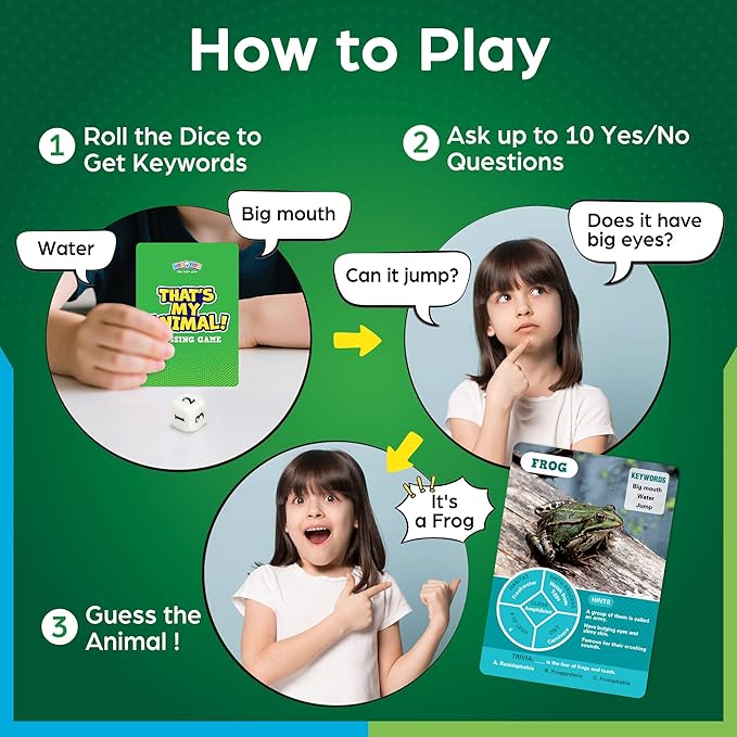 BenBen Guess Animal Card Games for Kids Family, 100 Cards, Educational Board Games for Travel, Classroom, Camping, Party, Car, Airplane, Road Trip Activities for Boys, Girls Ages 5+