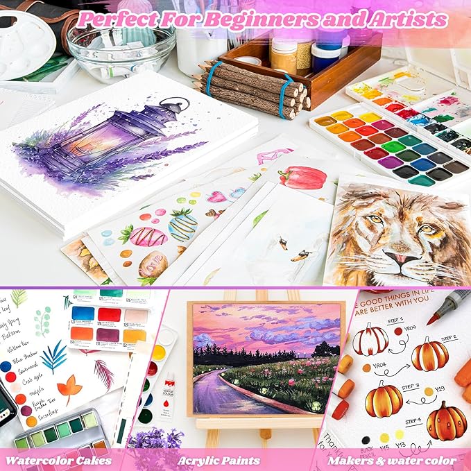 8.5"x11" Watercolor Paper, Stocking Stuffers, 140lb/300gsm Water Color Paper Bulk for Drawing, Coloring, Painting, Sketching, Crafting, Art Office School Supplies for Kids Adults, Valentine Gift Card