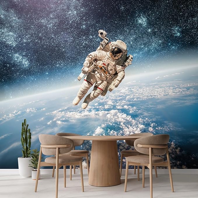 wall26 Wall Sticker/Wall Mural an Astronaut Floating About Planet Earth, Not Peel and Stick, Non-Woven Wallpaper Decorative for Bedroom, Living Room, Office - 100x144 inches