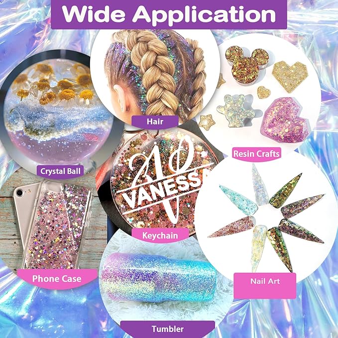 Renfio Opal Chunky Purple Glitter, 1.75oz/50g Dreamy High Sparkle Holographic Fine Iridescent Glitters Flake for Resin Nails Art Hair DIY Snow - Purple Sunglow