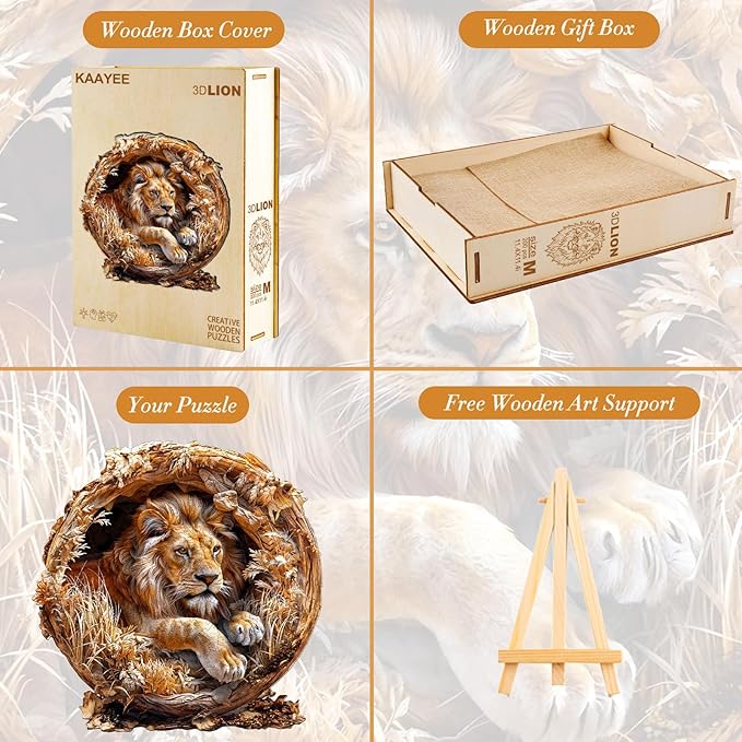 Wooden Puzzles for Adults, 3D Vision Effect Lion King Wooden Jigsaw Puzzles, 575 PCS Unique Shape Advanced Wood Puzzle Adult, 3D Effect Flat Puzzle Birthday Gifts Family Game (XL-17.3 * 17.3in)