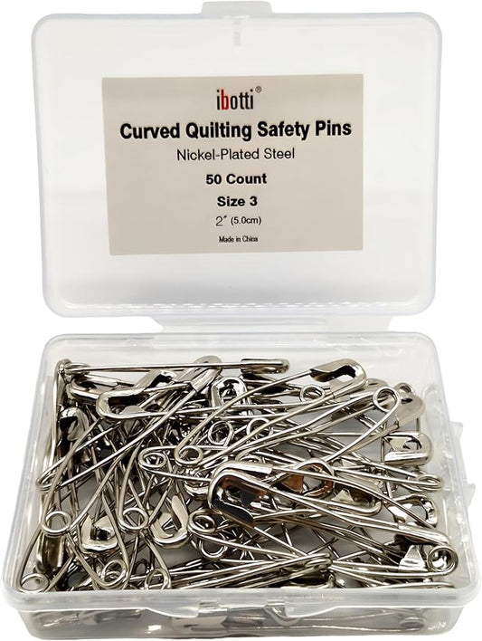 Curved Safety Pins for Quilting,Basting Pins for Quilting Curved,Size 3,50-Count