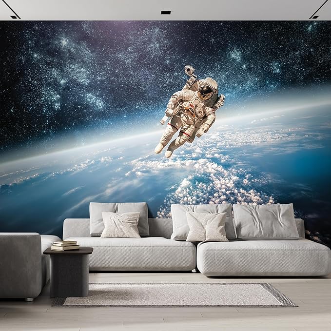 wall26 Wall Sticker/Wall Mural an Astronaut Floating About Planet Earth, Not Peel and Stick, Non-Woven Wallpaper Decorative for Bedroom, Living Room,Office - 120x192 inches
